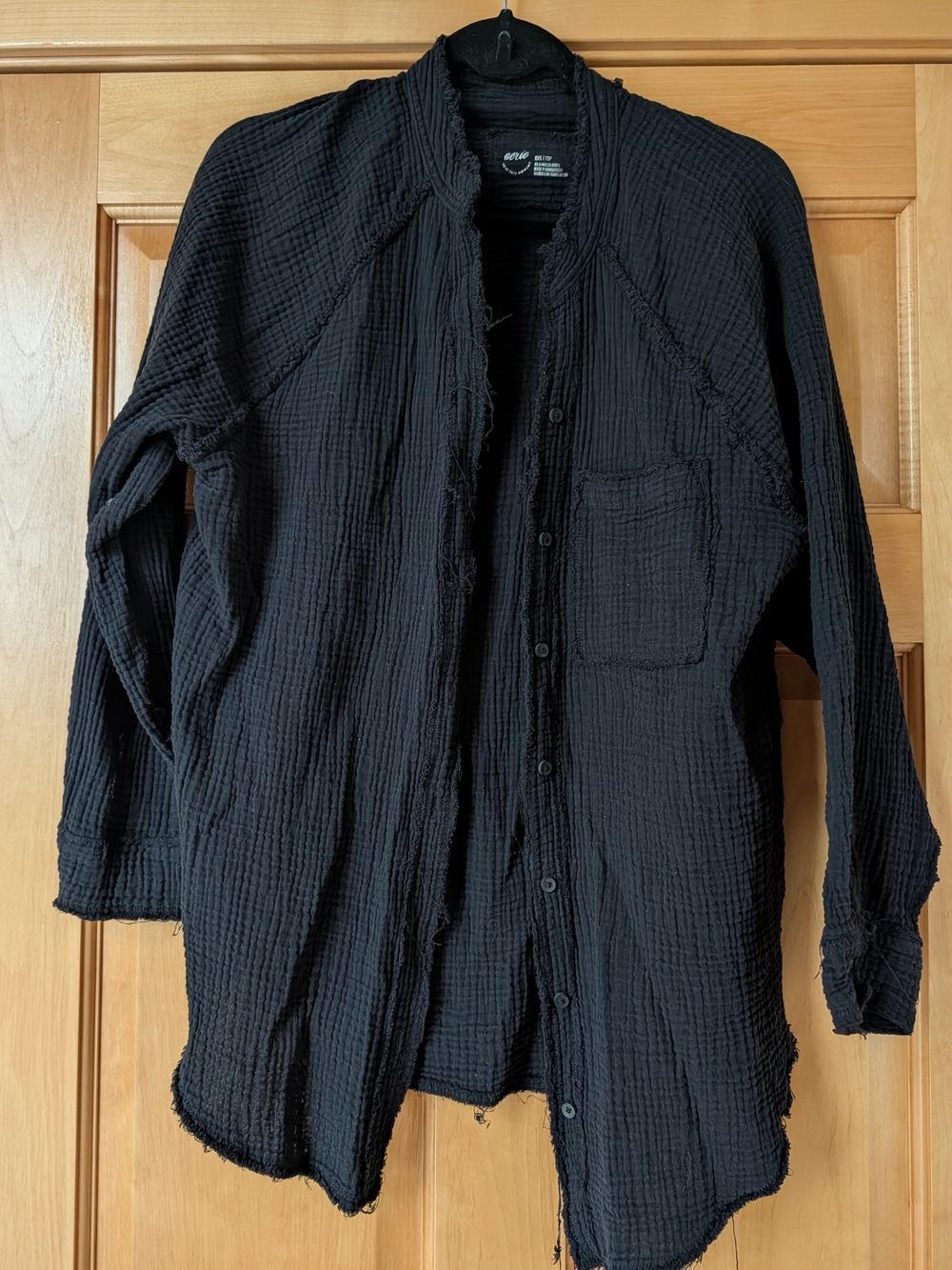 aerie Black Textured Button-Down Shirt